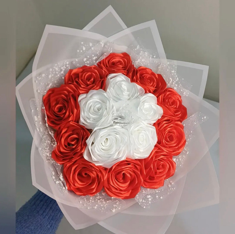 دسته گل رز مصنوعی دسته گل رز روبانی گل ولنتاین گل خواستگاری