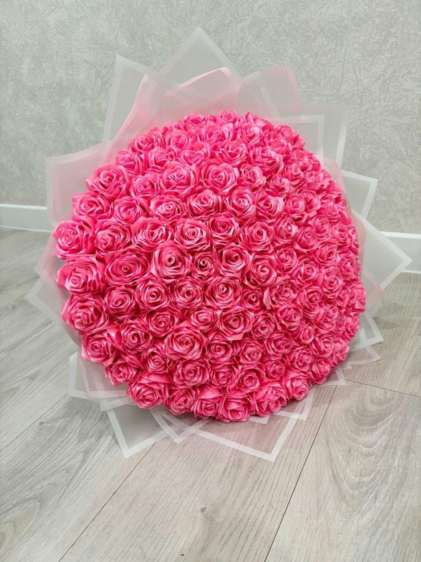 دسته گل روبانی ۲۵شاخه گل خواستگاری دسته گل رز مصنوعی گل روبانی