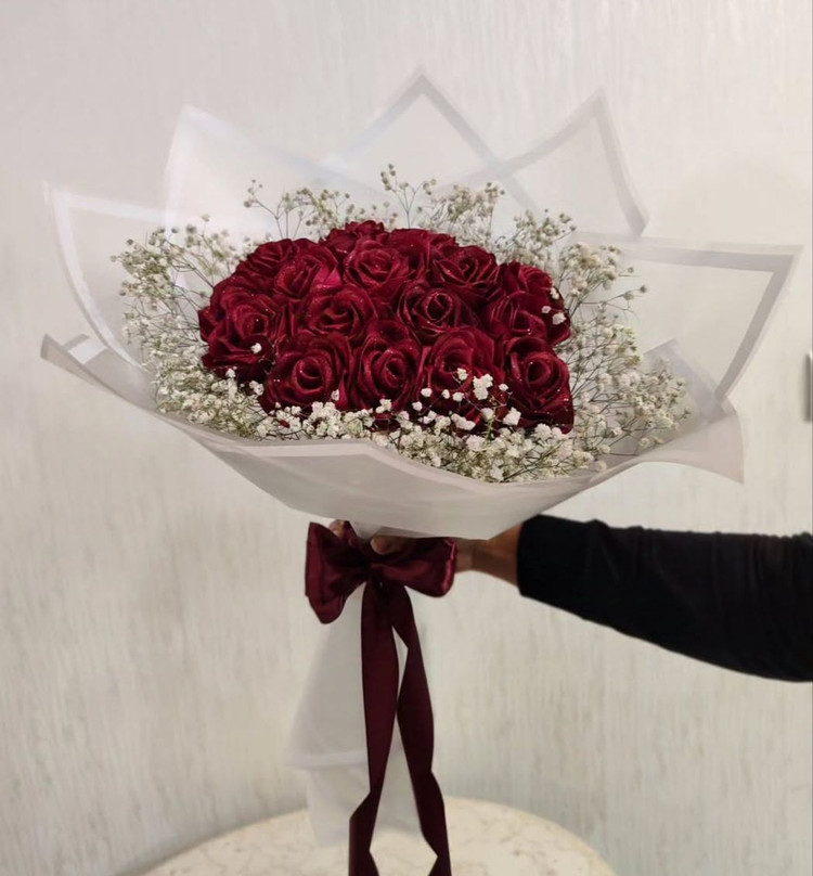دسته گل رز روبانی مصنوعی ۱۸شاخه دسته گل شیک گل خواستگاری