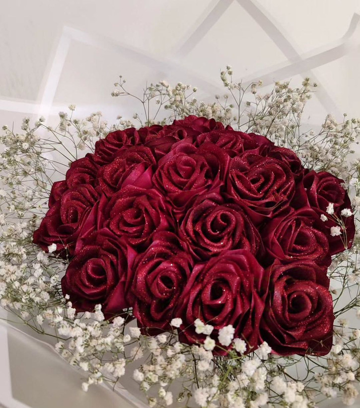 دسته گل رز روبانی مصنوعی ۱۸شاخه دسته گل شیک گل خواستگاری