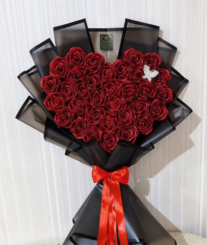 دسته گل رز روبانی مصنوعی ۱۸شاخه دسته گل خواستگاری