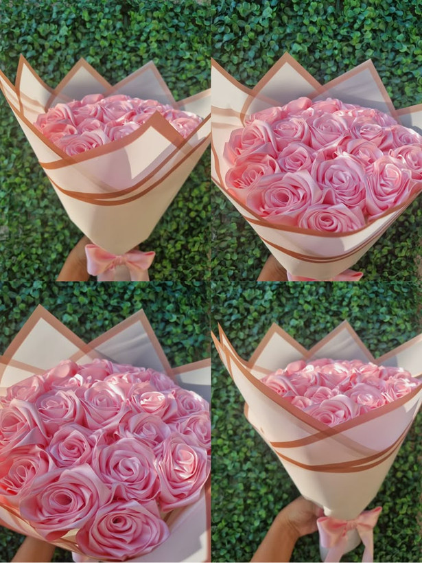 دسته گل رز مصنوعی ۱۵شاخه دسته گل رز روبانی گل ولنتاین