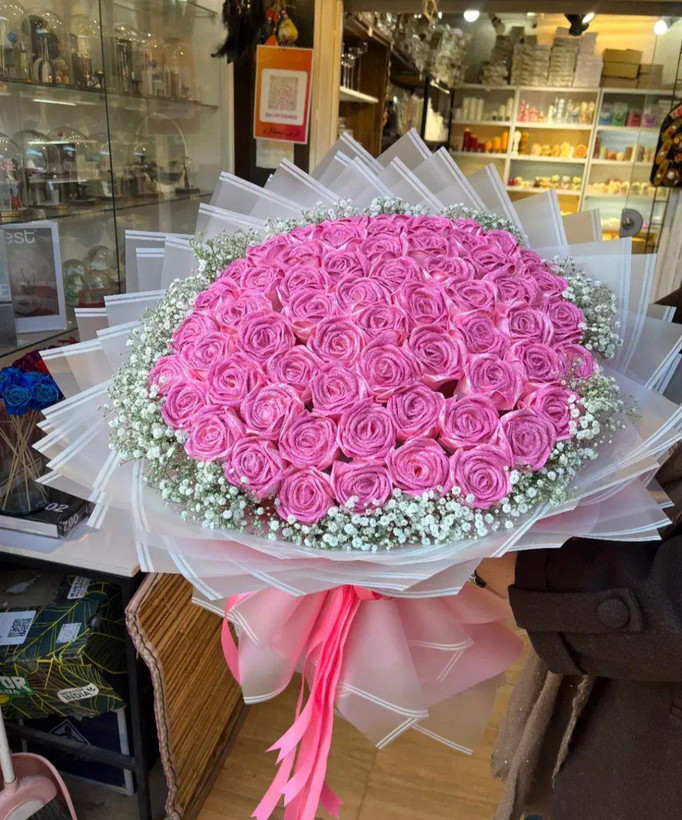 دسته گل رز مصنوعی ۳۵شاخه اکلیلی دسته گل ولنتاین دسته گل جاودان