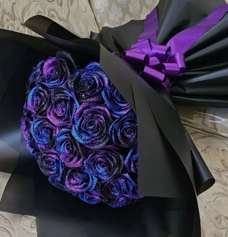 دسته گل رز روبانی مصنوعی ۷شاخه کهکشانی فول شاین گل روبانی دسته گل خواستگاری